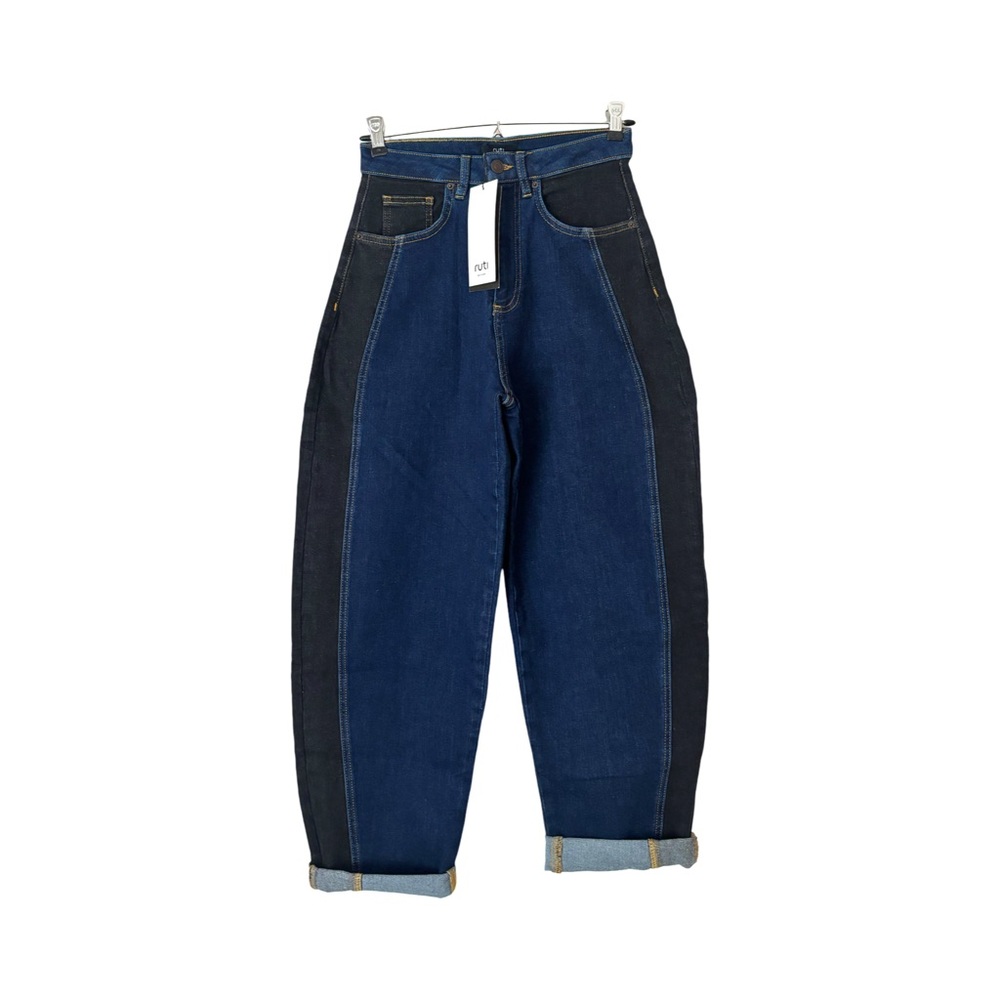 RUTI The Winning Combo Denim Barrel Leg Pant in Indigo and Black color